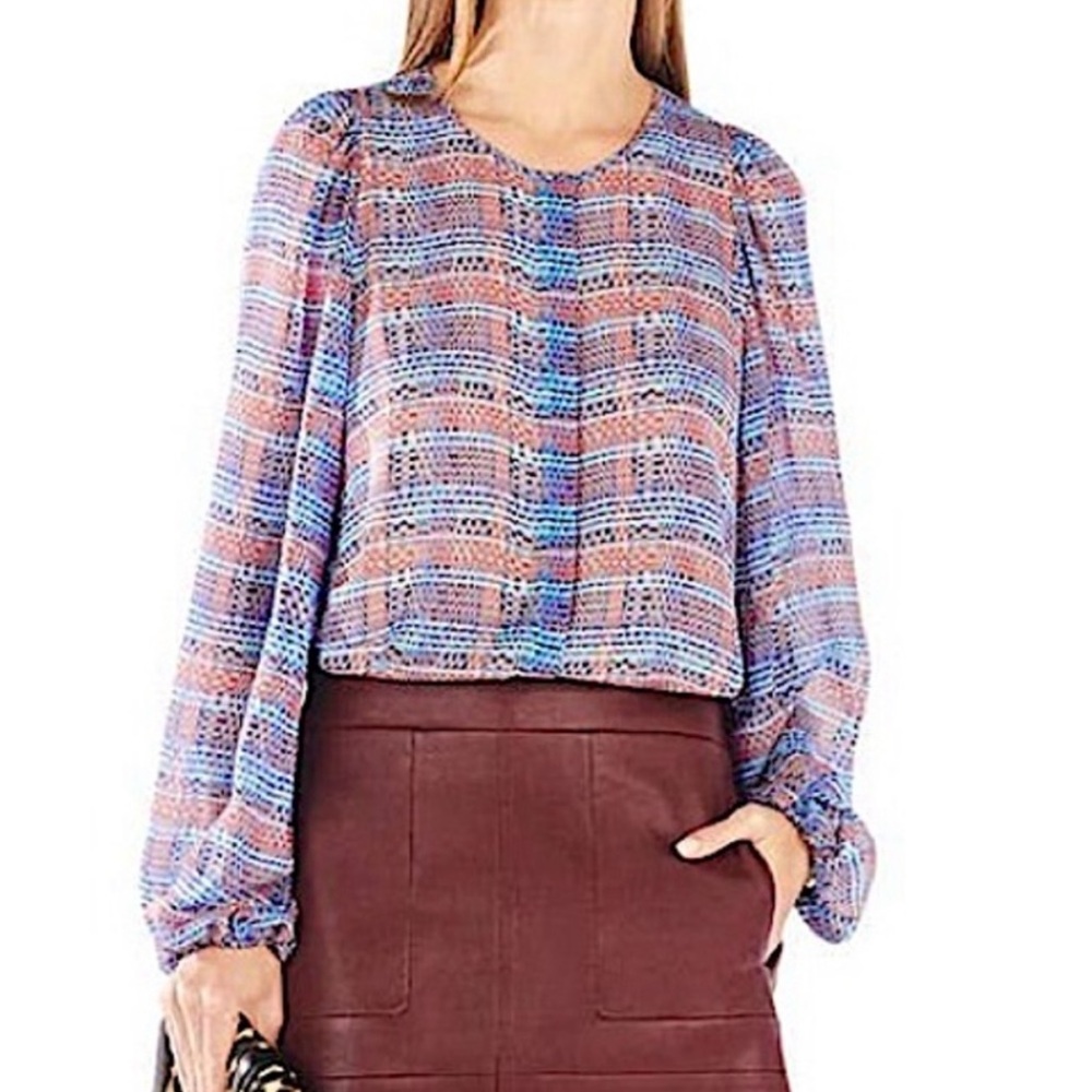 BCBGMaxAzria Silk Sofiya Blouse Size XS Long-Sleeve Work Office Elegant Classy